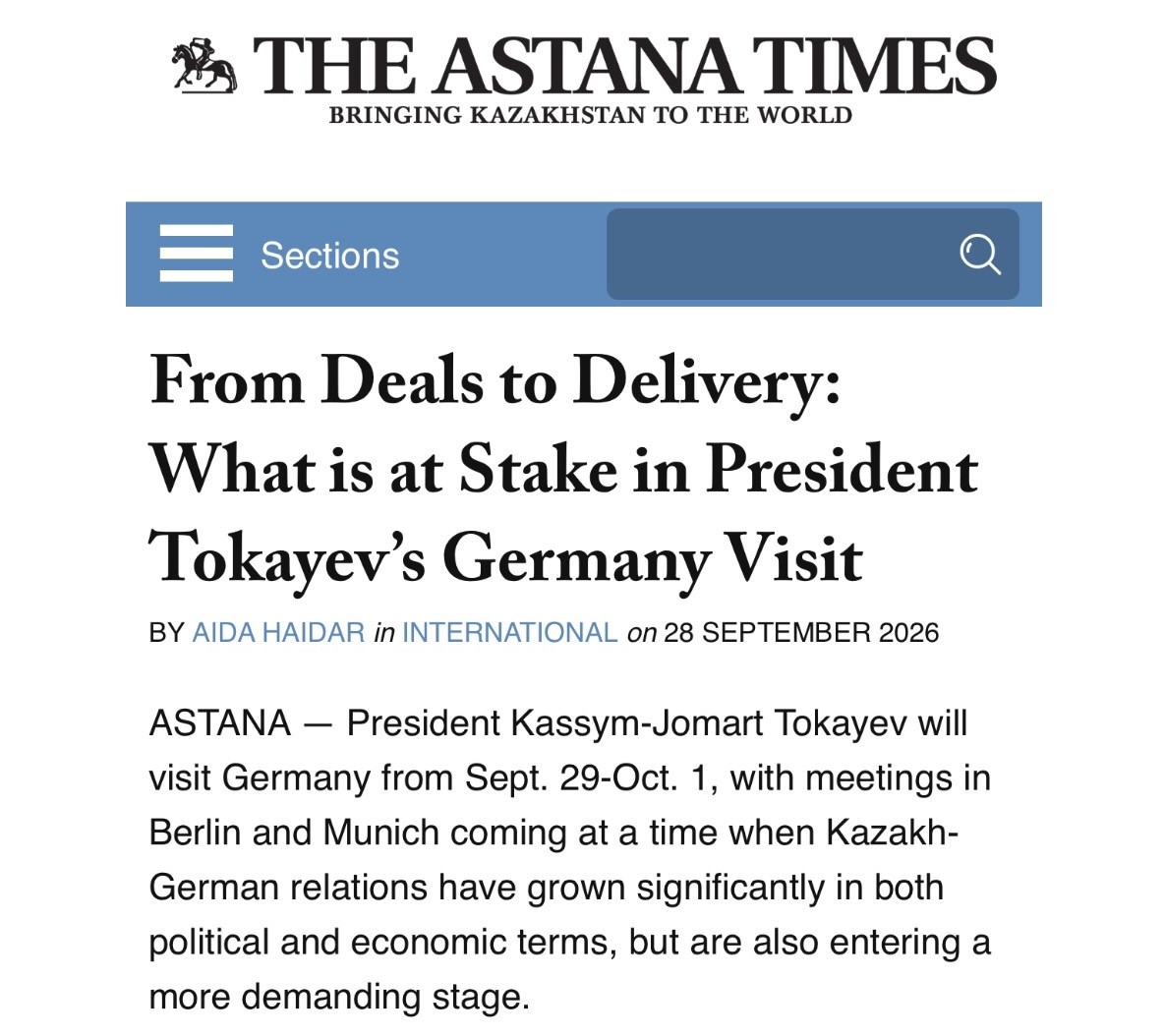 Интервью изданию «Astana Times»